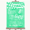 Mint Green Watercolour Lights Cards & Gifts Table Personalised Wedding Sign