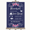 Navy Blue Pink & Silver Alcohol Bar Love Story Personalised Wedding Sign