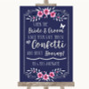 Navy Blue Pink & Silver Confetti Personalised Wedding Sign