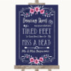 Navy Blue Pink & Silver Dancing Shoes Flip-Flop Tired Feet Wedding Sign