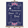 Navy Blue Pink & Silver Drink Champagne Dance Stars Personalised Wedding Sign