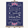 Navy Blue Pink & Silver All Family No Seating Plan Personalised Wedding Sign