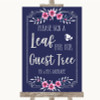 Navy Blue Pink & Silver Guest Tree Leaf Personalised Wedding Sign