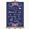 Navy Blue Pink & Silver Guestbook Advice & Wishes Mr & Mrs Wedding Sign