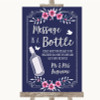 Navy Blue Pink & Silver Message In A Bottle Personalised Wedding Sign