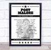 Post Malone - Concert Setlist Poster Print Canvas - The O2 Arena, London, England - March 14th 2019
