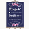 Navy Blue Pink & Silver Take A Moment To Sign Our Guest Book Wedding Sign