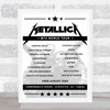 Metallica Concert Setlist Poster Print Canvas - Any Date, Gig, Venue