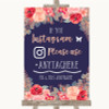 Navy Blue Blush Rose Gold Instagram Hashtag Personalised Wedding Sign