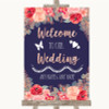 Navy Blue Blush Rose Gold Welcome To Our Wedding Personalised Wedding Sign