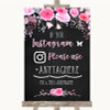 Chalk Style Watercolour Pink Floral Instagram Hashtag Personalised Wedding Sign