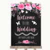 Chalk Style Watercolour Pink Floral Welcome To Our Wedding Sign