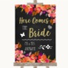 Pink Coral Orange & Purple Here Comes Bride Aisle Personalised Wedding Sign