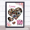 Photo Collage 100th Birthday Gift For Nanny 19-Photo Floral Print Or Canvas Photo Collage 100th Birthday Gift For Nanny 19-Photo Floral Print Or Canvas