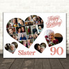 Photo Collage 90th Birthday Gift For Sister 20-Photo Hearts Print Or Canvas