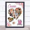 Photo Collage 16th Birthday Gift For Cousin 19-Photo Floral Print Or Canvas