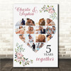 Photo Collage Wedding Anniversary Gift 14-Photo Pink Floral Print Or Canvas