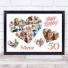 Photo Collage 50th Birthday Gift For Niece 20-Photo Hearts Print Or Canvas