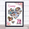 Photo Collage 70th Birthday Gift For Nanny 19-Photo Floral Print Or Canvas