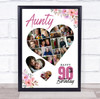 Photo Collage 90th Birthday Gift For Aunty 19-Photo Floral Print Or Canvas Photo Collage 90th Birthday Gift For Aunty 19-Photo Floral Print Or Canvas