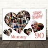 Photo Collage 90th Birthday Gift For Mummy 20-Photo Hearts Print Or Canvas