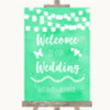 Mint Green Watercolour Lights Welcome To Our Wedding Personalised Wedding Sign