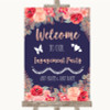 Navy Blue Blush Rose Gold Welcome To Our Engagement Party Wedding Sign