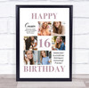 Photo Collage 16th Birthday Personalised Gift For Cousin 6-Photo Print Or Canvas