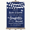 Navy Blue Watercolour Lights Confetti Personalised Wedding Sign