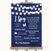 Navy Blue Watercolour Lights I Spy Disposable Camera Personalised Wedding Sign
