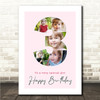 Photo Collage 5-Photo 3rd Birthday Custom Gift For Girls Pink Print Or Canvas