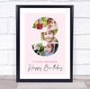 Photo Collage 5-Photo 3rd Birthday Custom Gift For Girls Pink Print Or Canvas