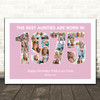 Photo Collage Pink Birthday Gift For Aunty 22-Photo Year 1975 Print Or Canvas