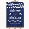 Navy Blue Watercolour Lights Welcome To Our Wedding Personalised Wedding Sign