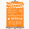 Orange Watercolour Lights Card Post Box Personalised Wedding Sign