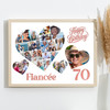 Photo Collage 70th Birthday Gift For Fiancée 20-Photo Hearts Print Or Canvas
