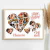 Photo Collage 21st Birthday Gift For Fiancée 20-Photo Hearts Print Or Canvas