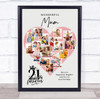 Photo Collage 21st Birthday Gift For Mum 16-Photo Pink Heart Print Or Canvas