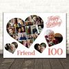 Photo Collage 100th Birthday Gift For Friend 20-Photo Hearts Print Or Canvas