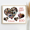 Photo Collage 100th Birthday Gift For Friend 20-Photo Hearts Print Or Canvas