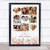 Photo Collage Mother's Day Gift For Mum 9-Photo Pink Floral Print Or Canvas