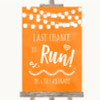 Orange Watercolour Lights Last Chance To Run Personalised Wedding Sign