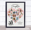 Photo Collage 50th Birthday Gift For Daughter 16-Photo Pink Print Or Canvas