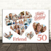 Photo Collage 50th Birthday Gift For Friend 20-Photo Hearts Print Or Canvas