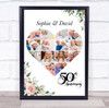 Photo Collage 50th Wedding Anniversary Gift 14-Photo Pink Floral Print Or Canvas Photo Collage 50th Wedding Anniversary Gift 14-Photo Pink Floral Print Or Canvas