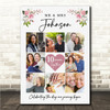 Photo Collage Wedding Anniversary Gift 8-Photo Pink Floral Heart Print Or Canvas