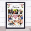 Photo Collage Wedding Anniversary Gift 8-Photo Pink Floral Heart Print Or Canvas