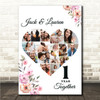 Photo Collage 1st Wedding Anniversary Gift Heart 17-Photo Floral Print Or Canvas