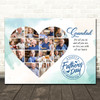 Photo Collage Gift For Grandad Father's Day 14-Photo Heart Blue Print Or Canvas