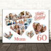 Photo Collage 60th Birthday Custom Gift For Mum 20-Photo Hearts Print Or Canvas